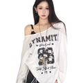 American style slouchy off-the-shoulder long sleeve t-shirt for women  XX2