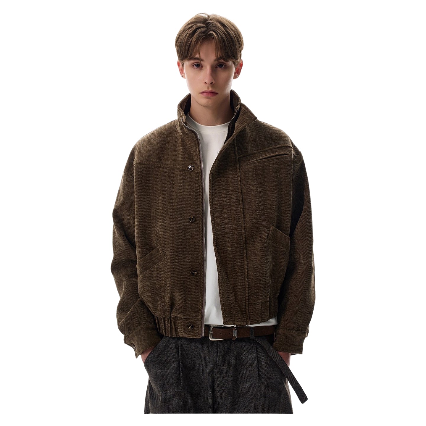 Vintage Barn brown textured stand-up collar jacket SIN0971