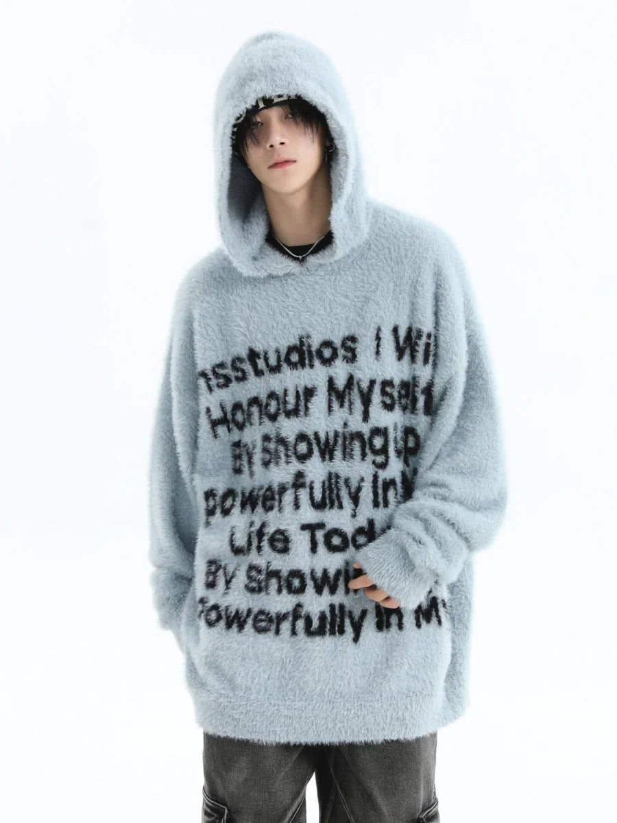 [INSstudios] LETTER LOGO MOHAIR HOODEDS ST529