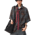 Plaid short-sleeved shirt half-sleeved top  SIN051