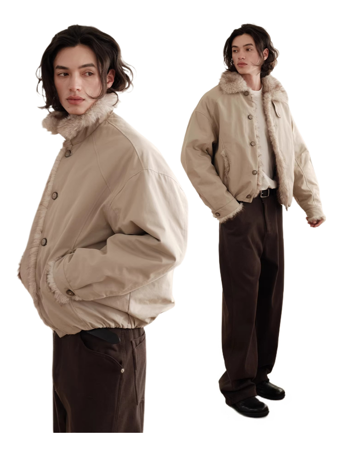 Premium fur collar jacket winter thickened short silhouette thermal jacket  SIN0891