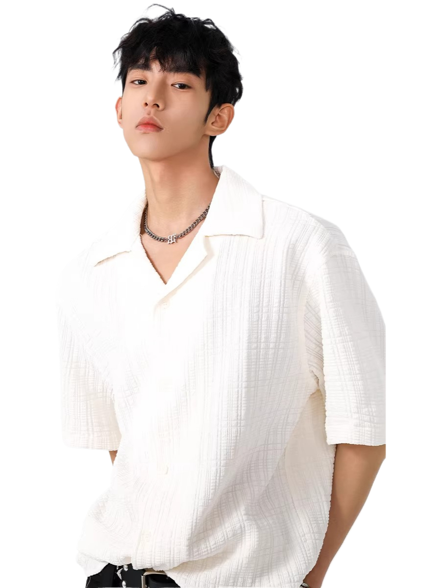 American style ice silk cuban collar short sleeve shirt  SIN002