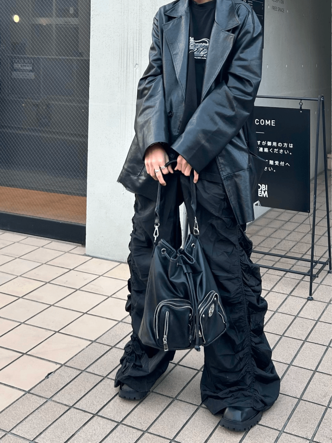 [n40mz] shirring wide-leg long pants st1002