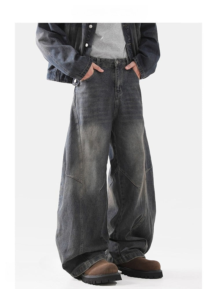 Top men's structural scimitar version jeans loose vibe ruffian handsome old design wide leg pants