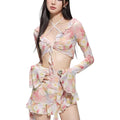 Pure desire atmosphere oil painting flowers and ribbons gathered together slimming look belly-covering swimsuit for women      YY02