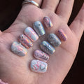 Y2K Cyberpunk Silver 3D Chrome & Iridescent Handmade Press-On Nails