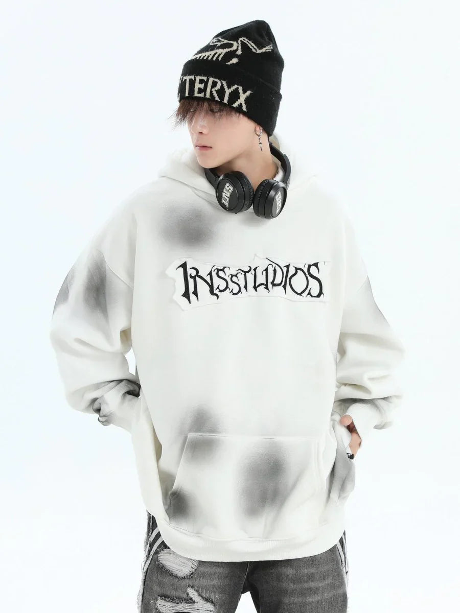 [INSstudios] SPRAY PAINT LOGO LOOSE HOODIE ST1199