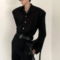 BLACK SHOULDER PADS METAL PUNK SHIRT sinclub6885