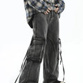 [INSstudios] MULTI-POCKET LOOSE STRAIGHT LONG JEANS ST1210