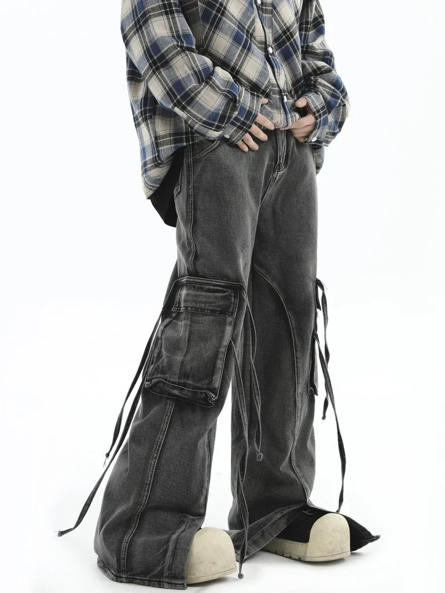 [INSstudios] MULTI-POCKET LOOSE STRAIGHT LONG JEANS ST1210