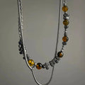 EARTH COLOR IRREGULAR STONE TITANIUM CHAIN NECKLACE ST1253