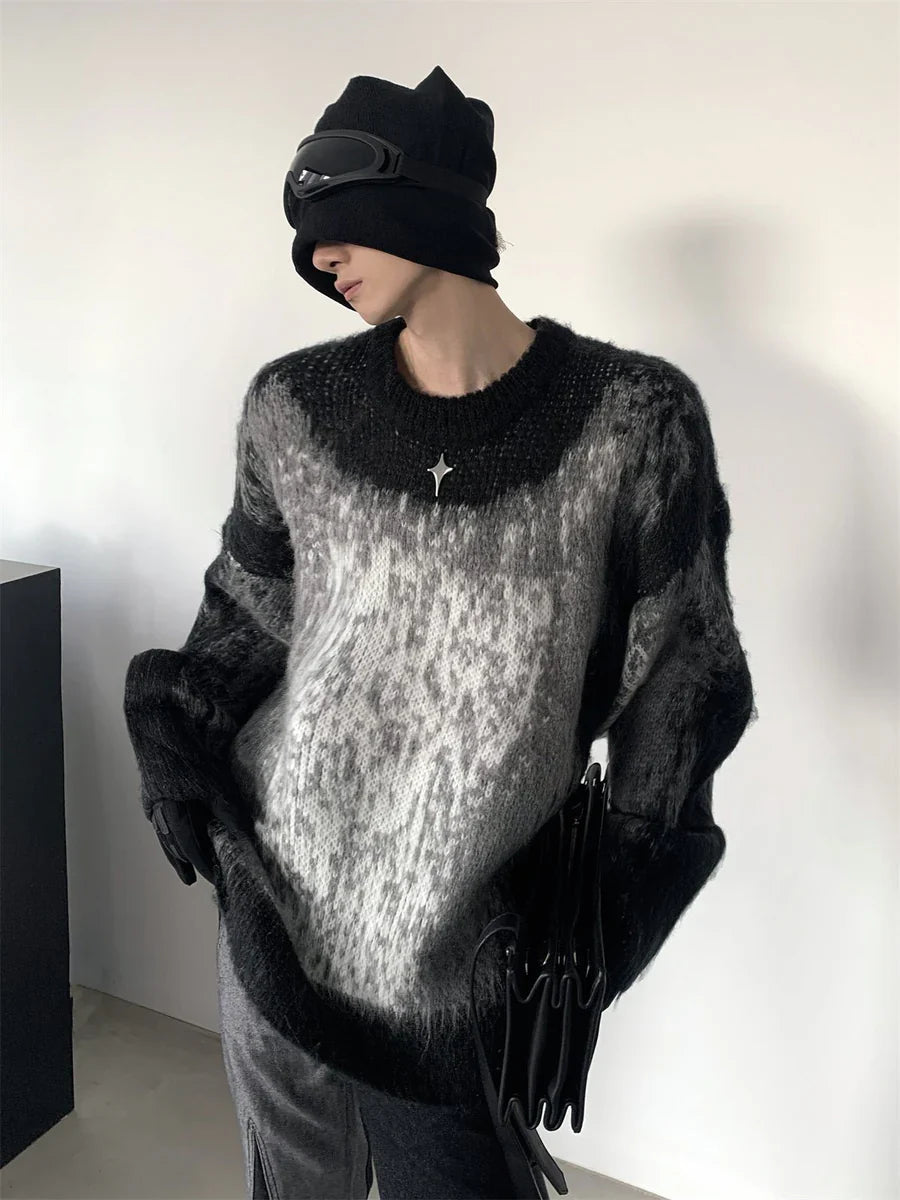 [AUTUMNWIND] BLACK AND WHITE CLASH DESIGN KNIT SWEATER ST968