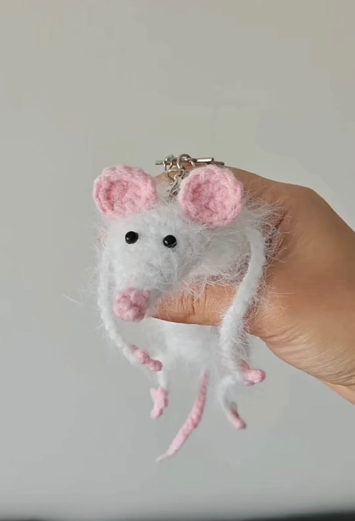 White mouse pendant with pink ears