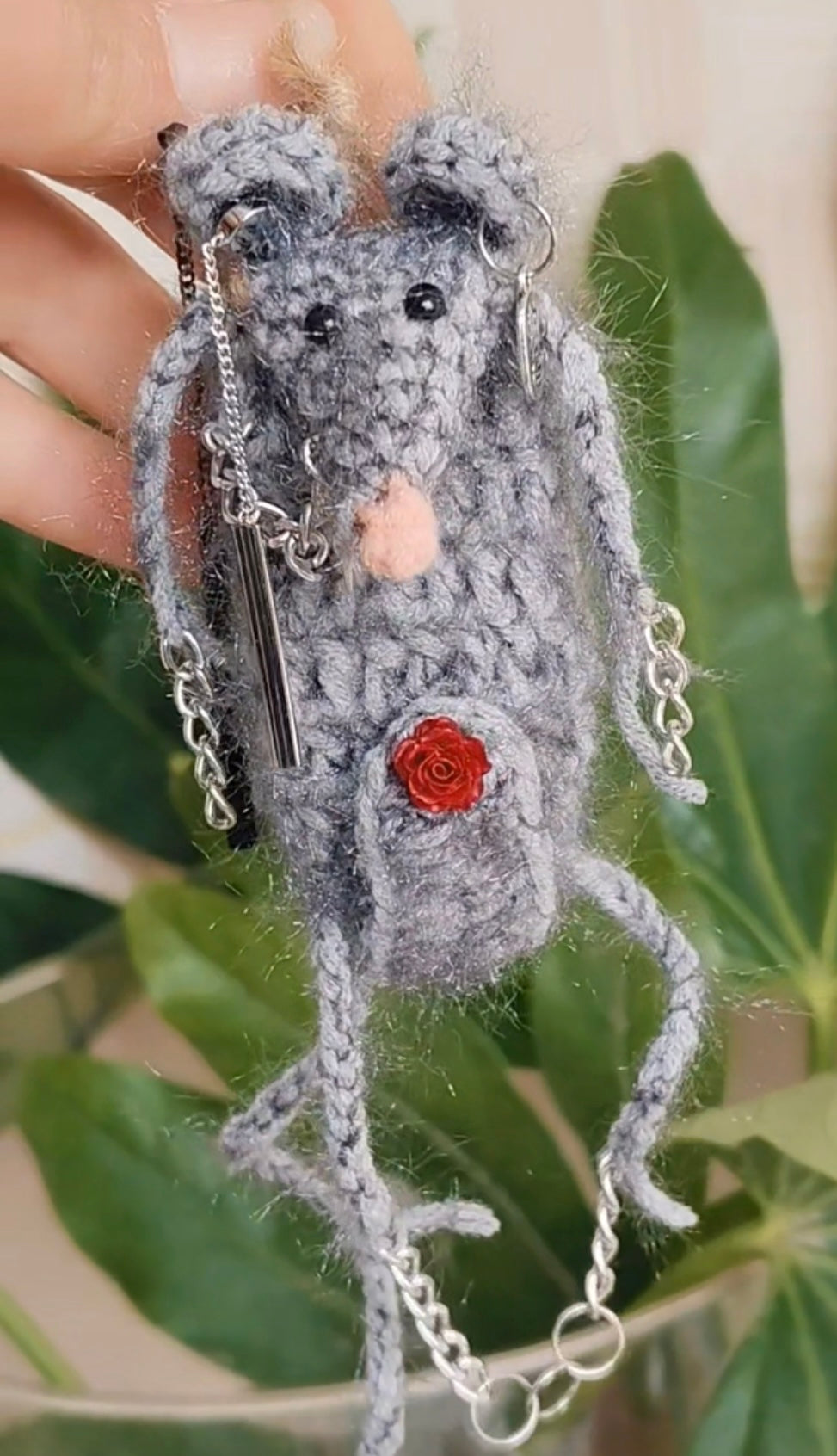 Grey punk rose mouse mouth red machine bag