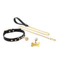 Bell metal bone tag collar with chain lock bone dog choker leash