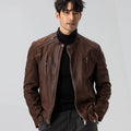 Three-dimensional tailoring, heavy-duty washed goatskin silm motorcycle jacket, genuine leather jacket for men outwear sinclub3008