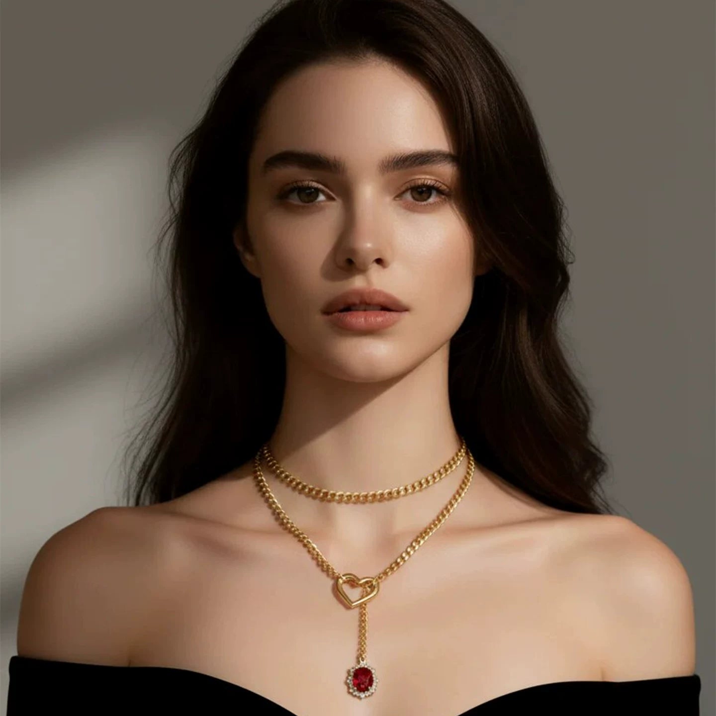 Gem love necklace chain female opal pendant sweater chain WY054