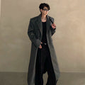 Winter niche shoulder padded silhouette woolen coat men's long double-breasted premium trench coat