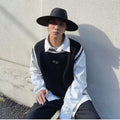 Top hat retro jazz hat western style concave shape large brim hat