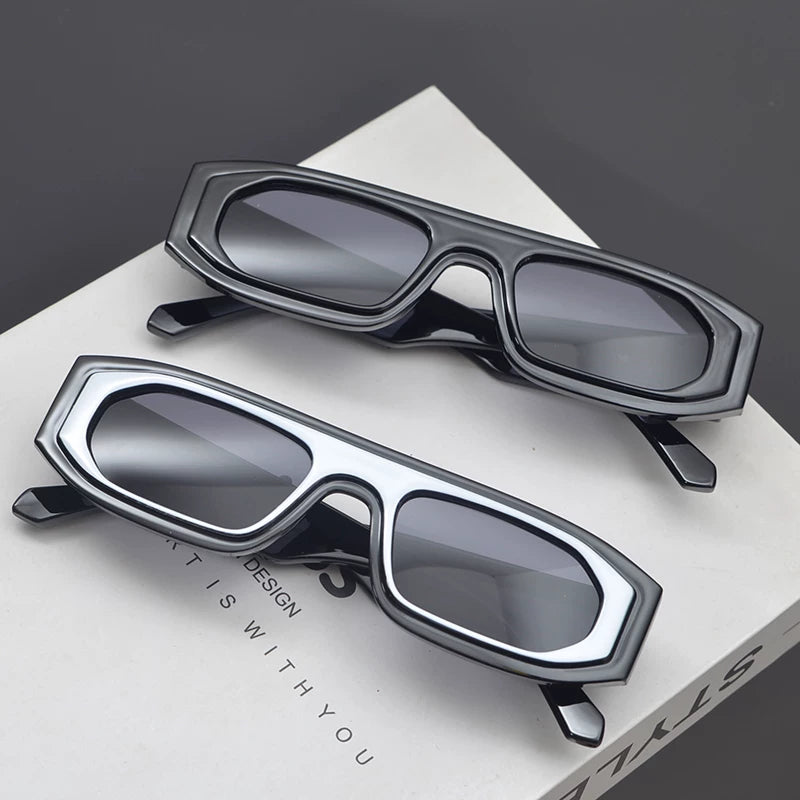 Retro chic irregular square sunglasses - slimming hipster punk cat-eye shades for round faces