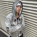 Spring & fallnew arrivaloriginal niche style washed and dirty distressed - double tiger embroidered armor zipper hooded jacket for men and women sinclub7878