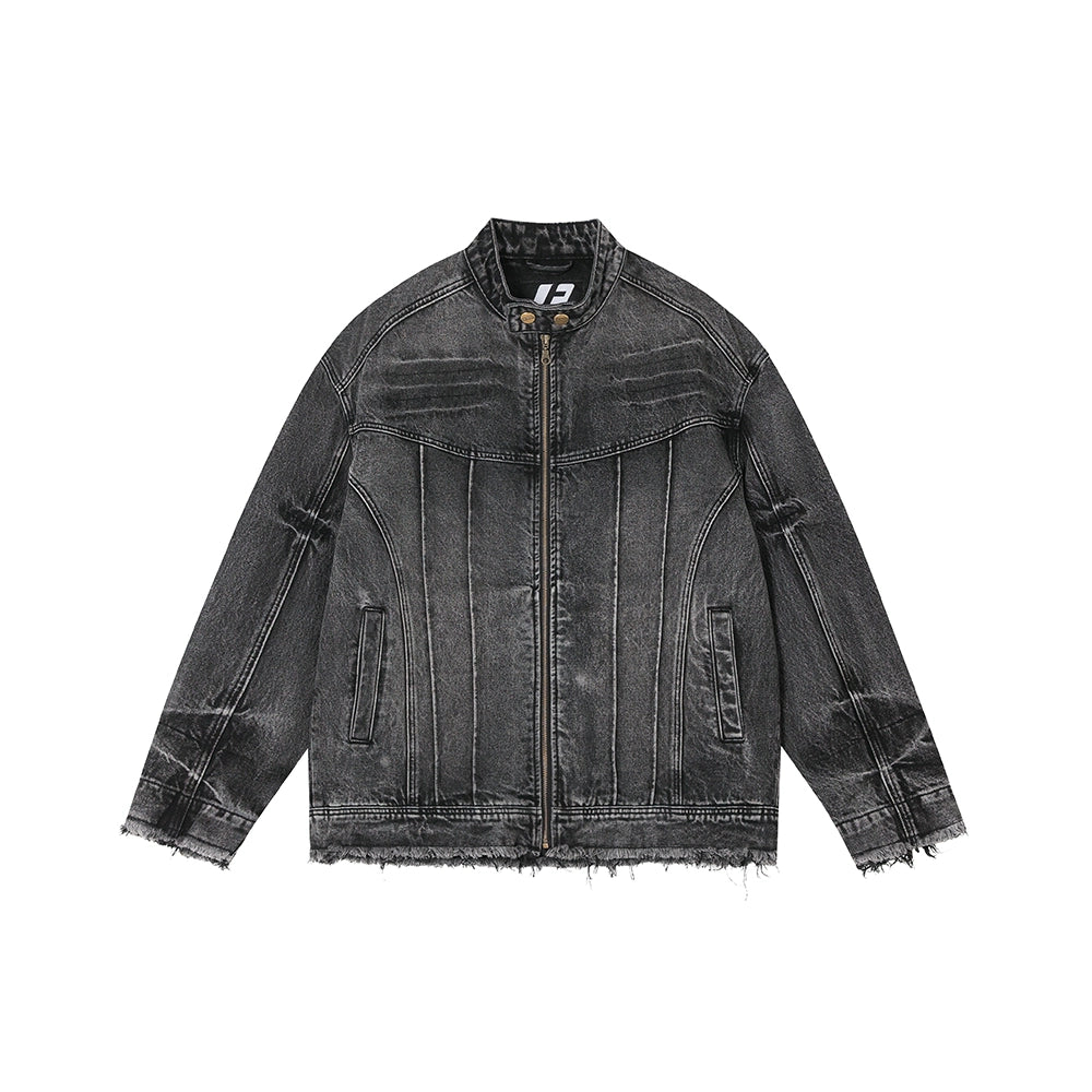 Heavy washed denim jacket American high street stand-up collar jacket SIN0992