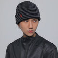 Vintage striped star knit beanie - warm, ear-flap, full-coverage winter hat
