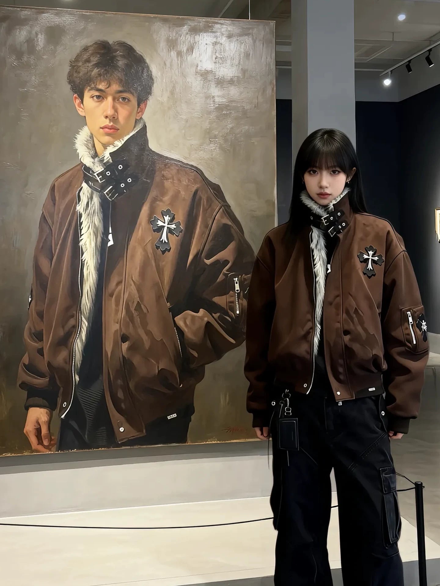 American retro mountain eagle fur collar cotton clothes men's maillard cross outwear  SIN055