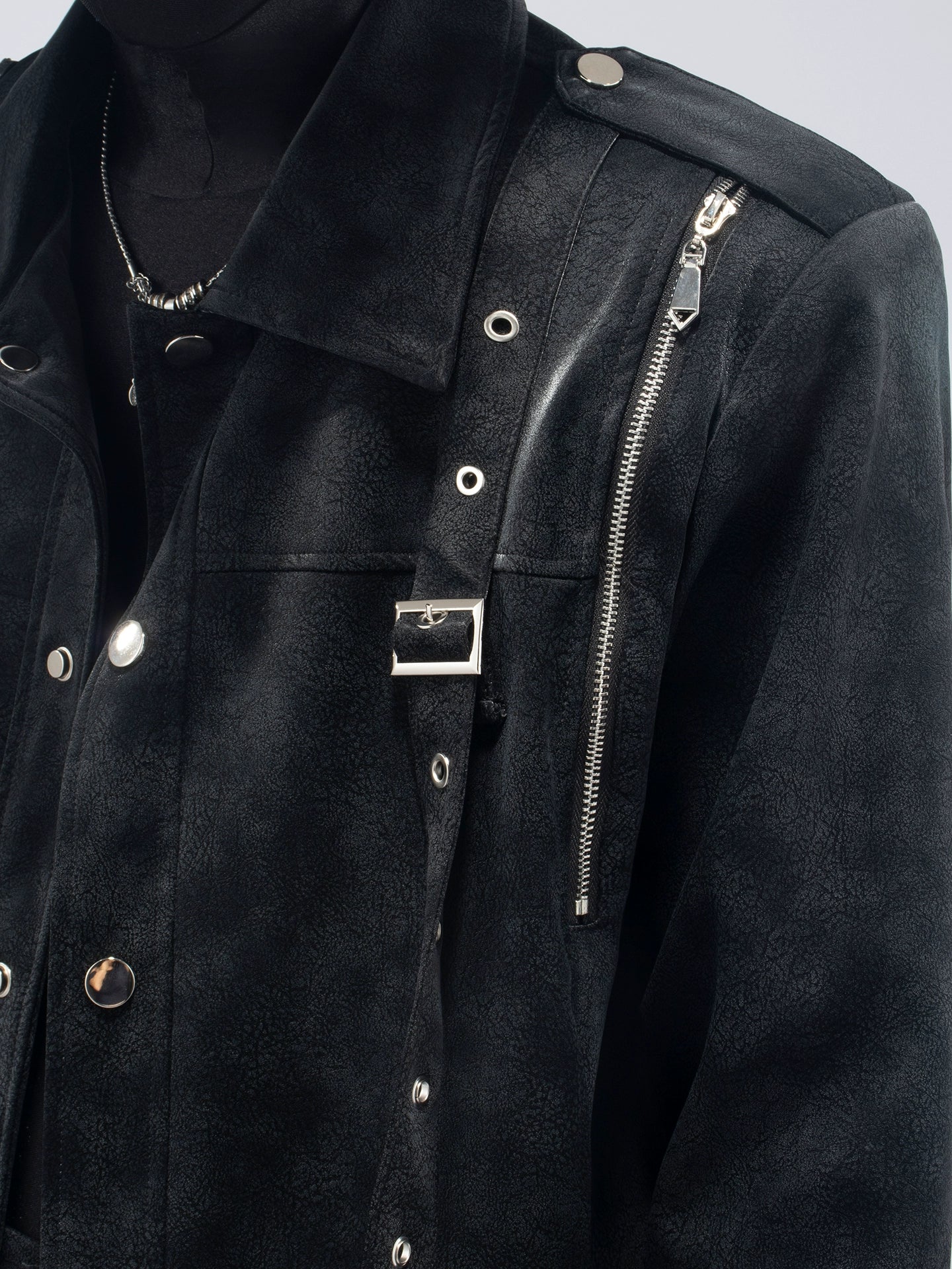 New personalized black metal decorative punk style suit PU black leather casual pants tide