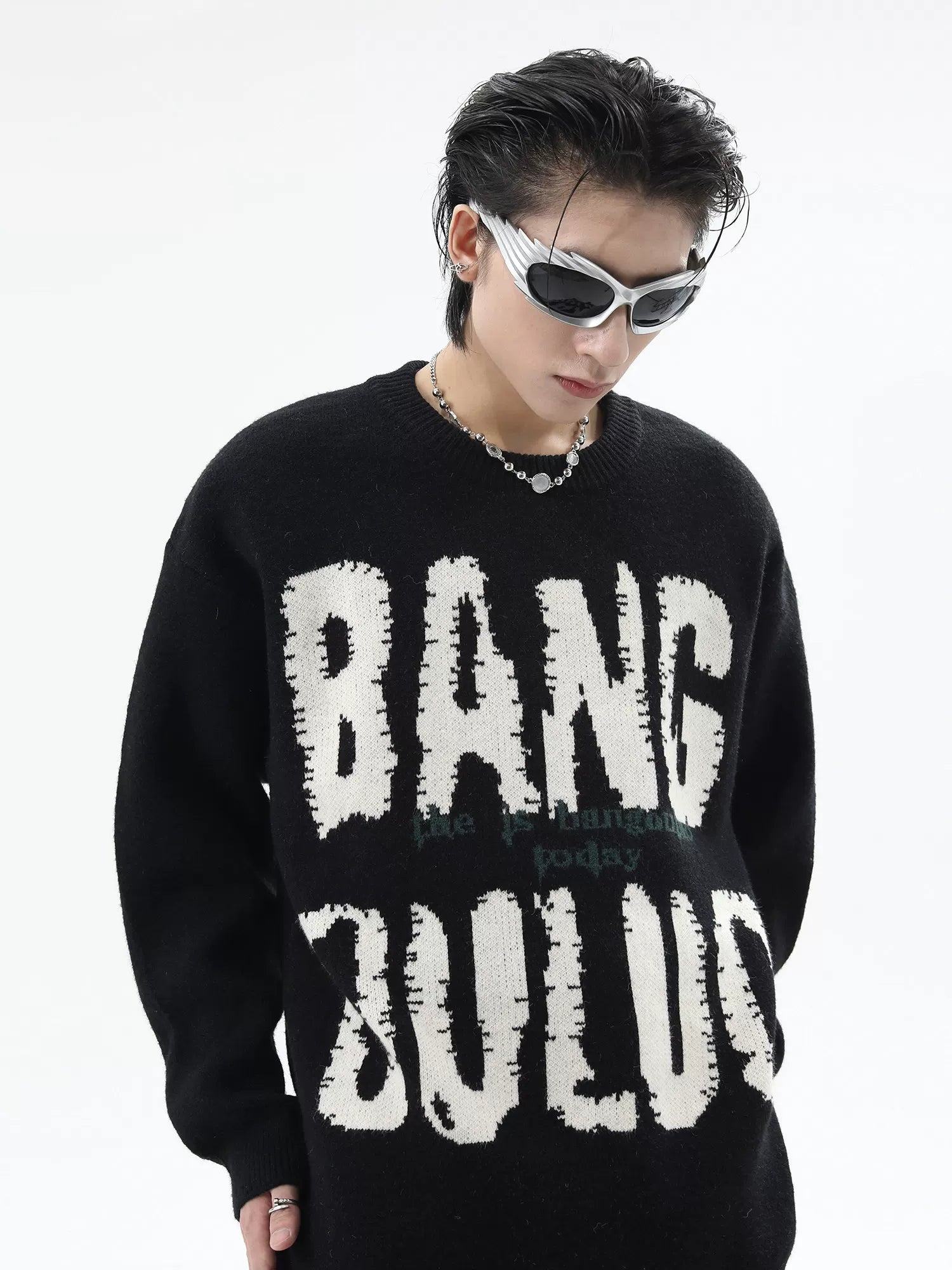 Hip-hop letter jacquard thickened pullover sweater jacket SIN0851