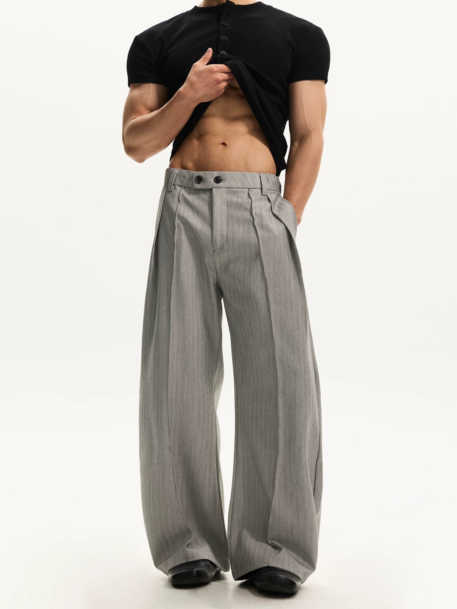 Double pleat design casual old money style trousers men's american retrostripesstraight-legloose pants trendy sinclub8963