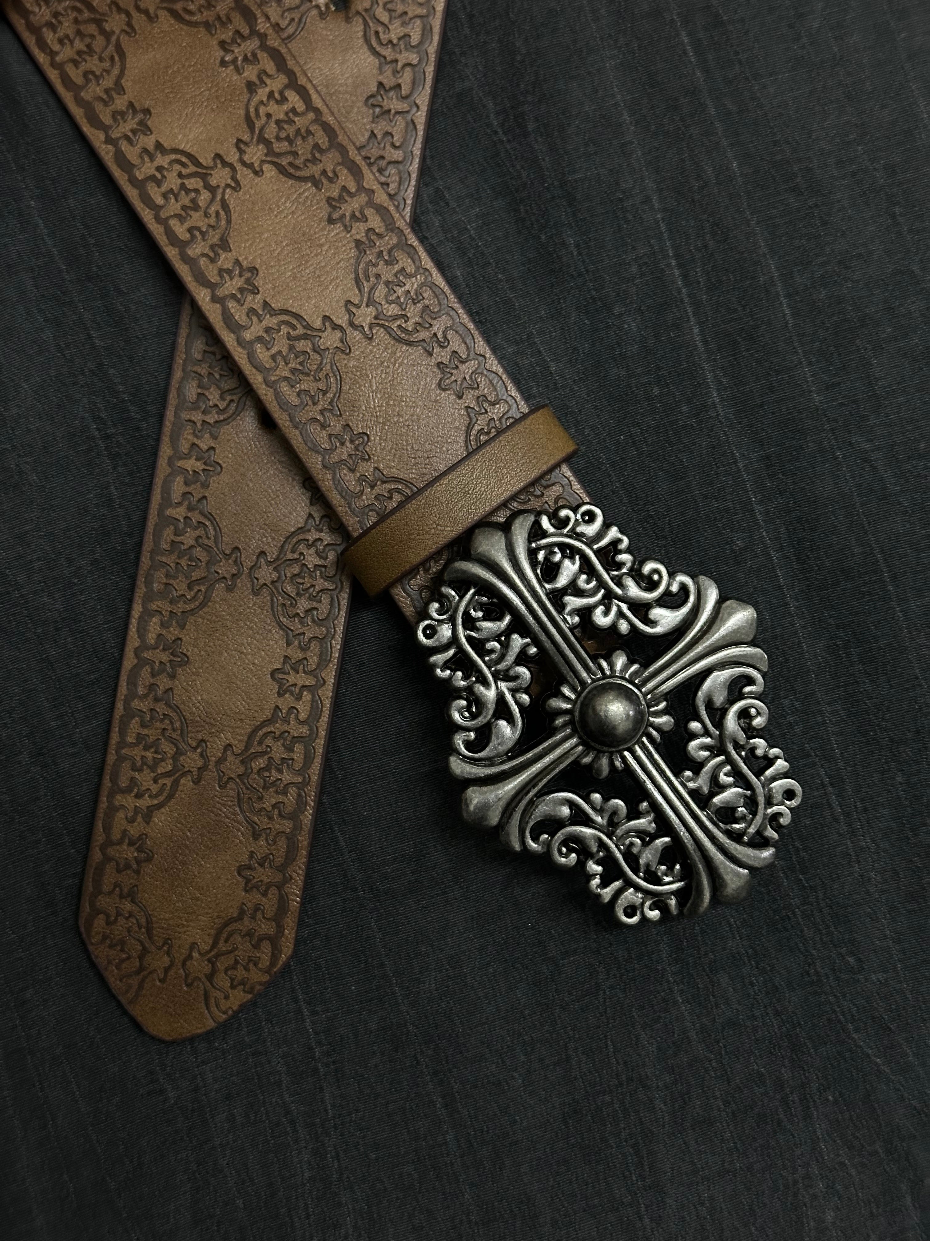 Niche style brown texture cross crow belt cleanfit accessory buckle belt casual maillard pants belt