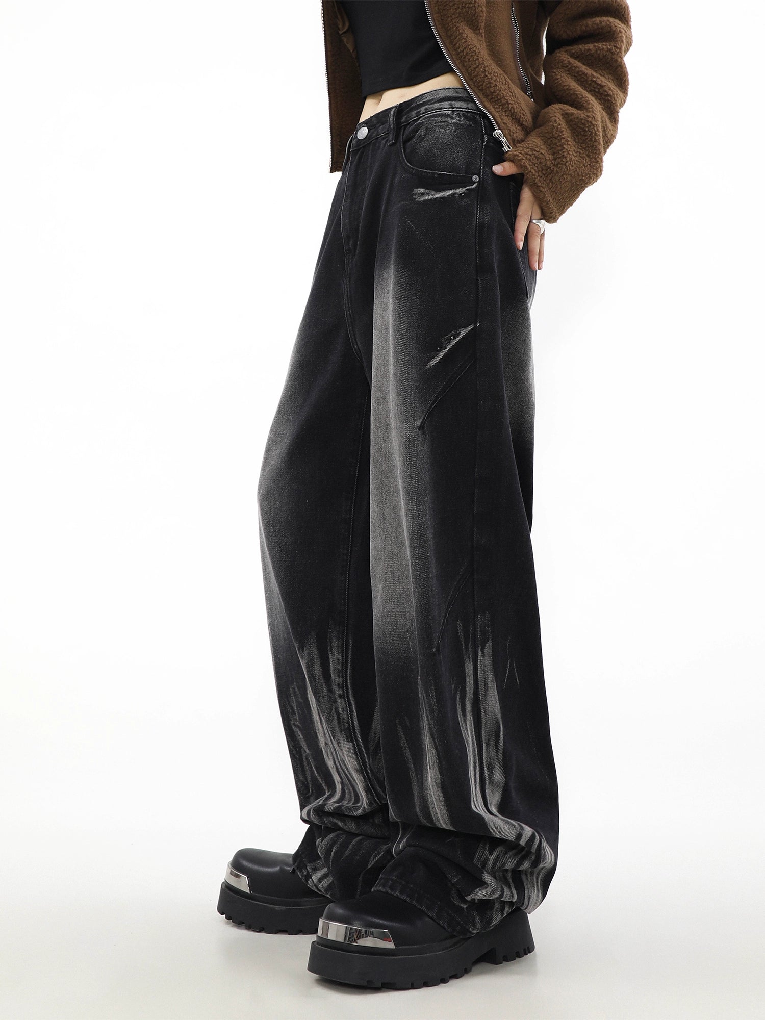 American Jeans Men's Niche Wide Leg Straight Drop Loose Tie-Dyed High Street Pants Retro Trousers