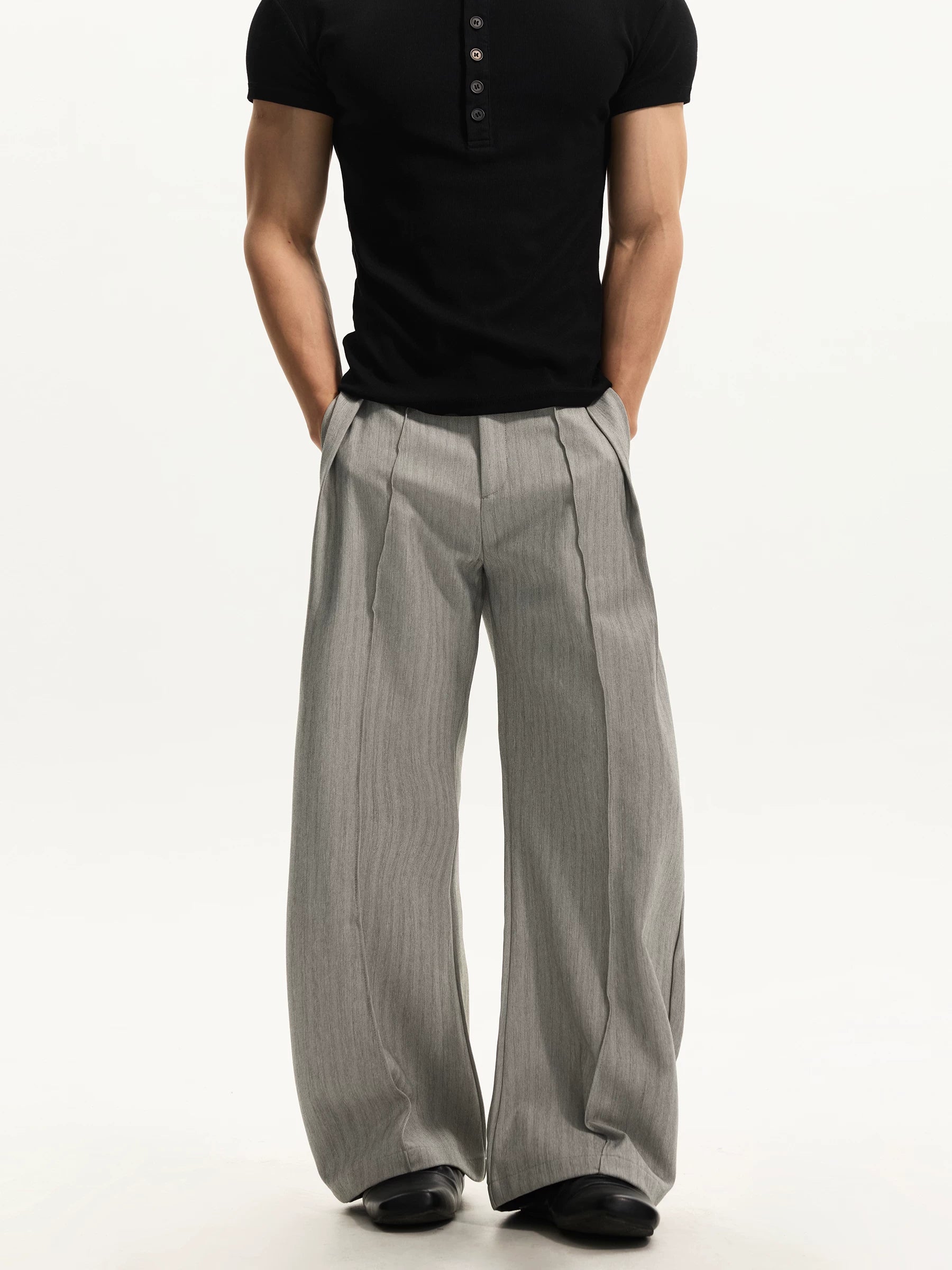 Double pleat design casual old money style trousers men's american retrostripesstraight-legloose pants trendy sinclub8963