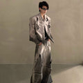 Niche waste soil tie-dye hole design shoulder padded denim jacket men's high-end suit tide