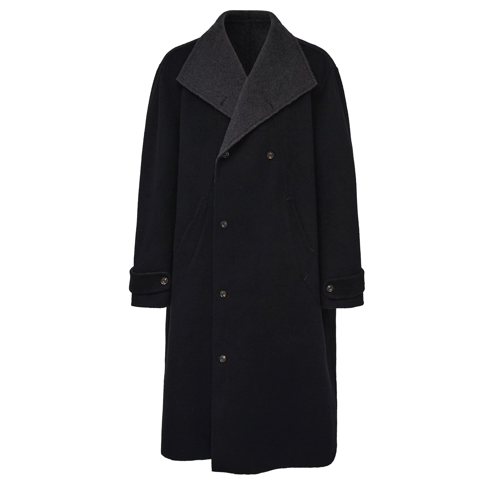 Multi-form double-sided nylon black and gray two-color multi-collar 70 wool fine imitation warm wide-shaped nylon coat