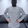 Light gray deconstructed menlong sleeves inner t-shirt autumn winter american heavy weight right shoulder sweatshirt silmfleece-linedtops