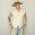 Vintage old money style turn-down collar pure cotton linen knit vest - breathable, versatile, casual top for men  sinclub5699