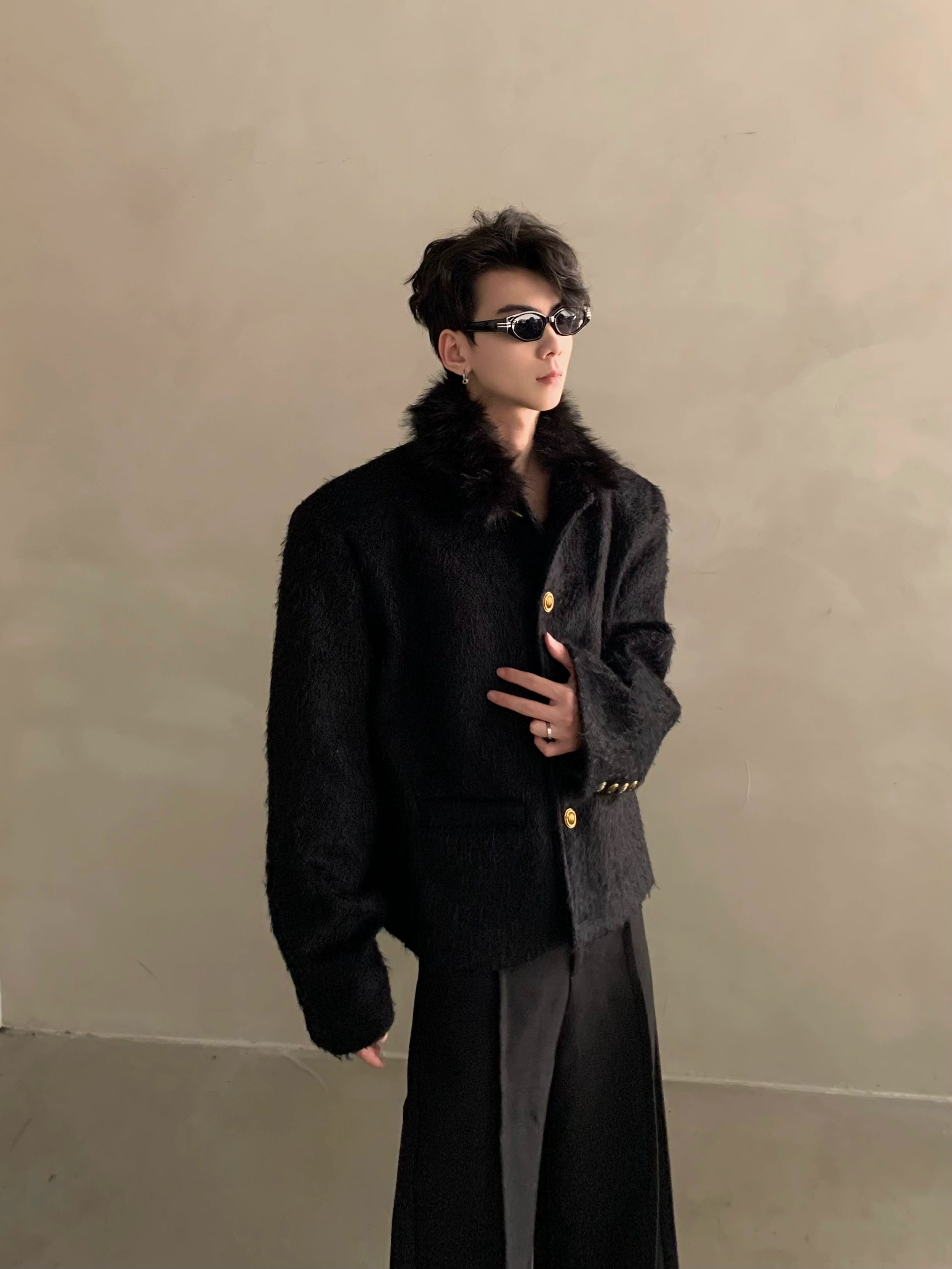 Winter light luxury high-end sense fur collar design sense small fragrant style jacket men's ruffian handsome top tide