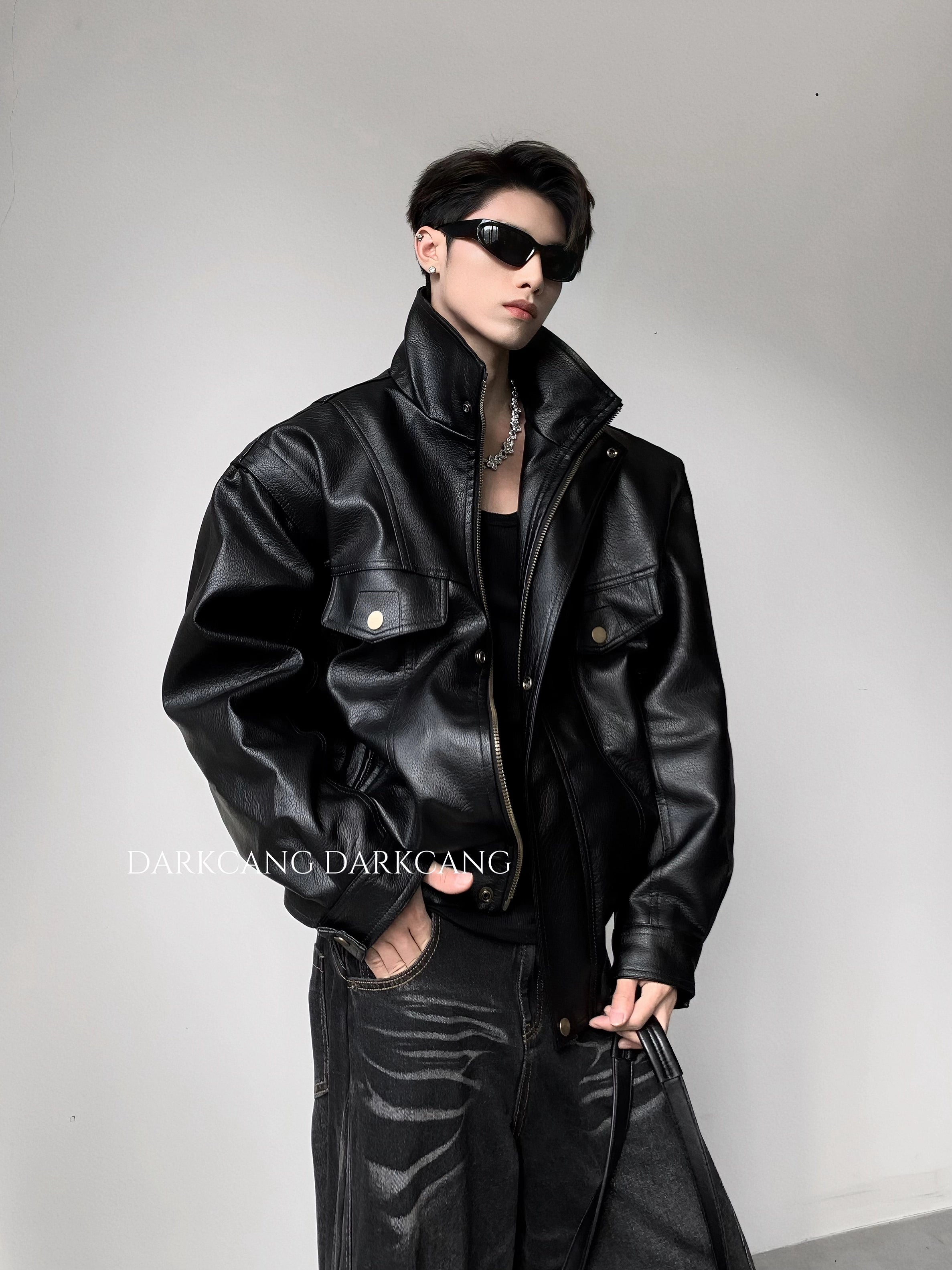 Light luxury thick stand-up collar cotton-padded leather jacket cotton-padded clothing men's winter senior sense ruffian handsome cleanfit jacket