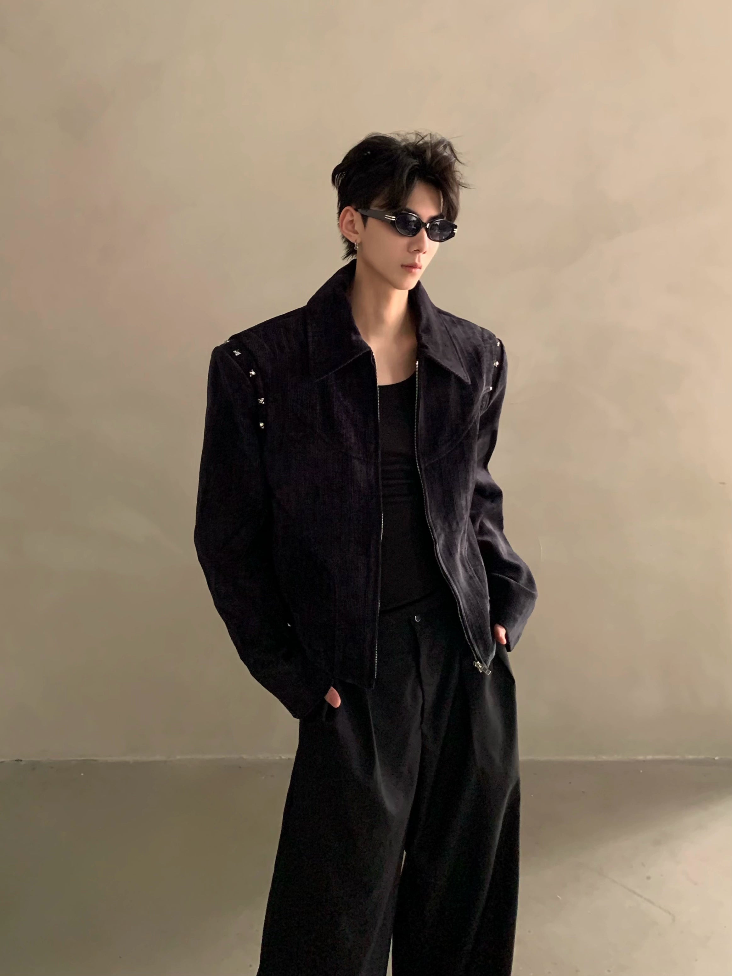 Light luxury high-end metal rivet design short shoulder padded jacket men's winter jacket top tide