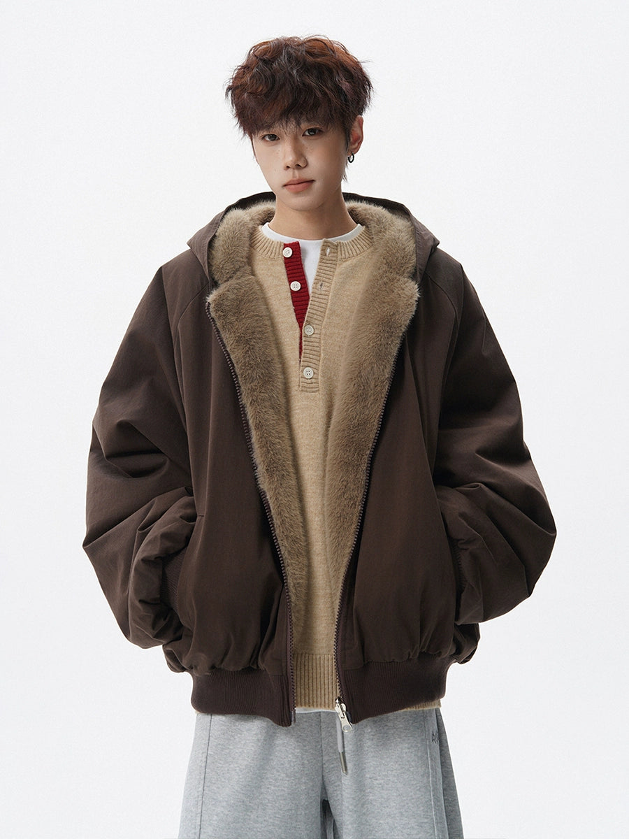 American mountain carving fleece hooded cotton-padded jacket men's winter new trendy brand loose retro thickened warm cotton clothes