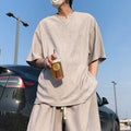 Ice silk texture half short-sleeved t-shirt men's shortssuitplus sizeplus sizetrendyplus-size loose summercasual beach