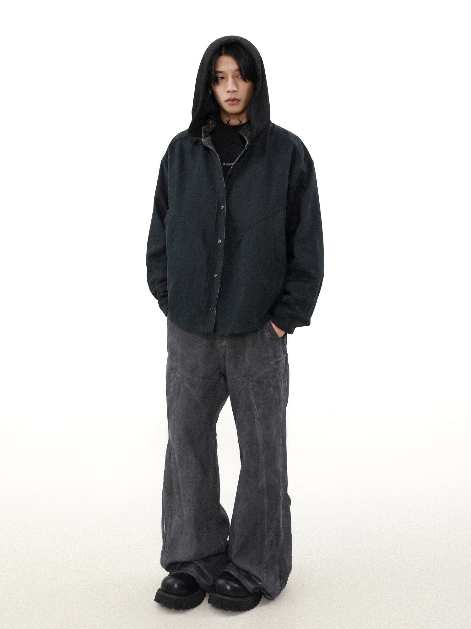 American retro double-sided plaid hooded jacket jacket men's niche spring loose couple sweater