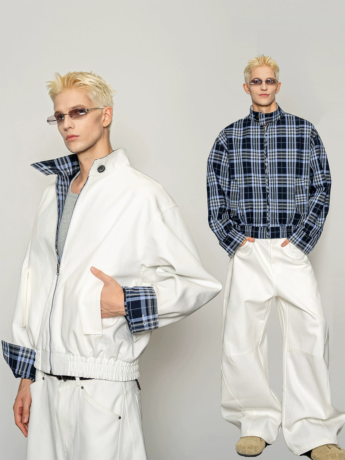 Wear more than one dress, contrasting color plaid, double-sided coat, windproof, waterproof and wide short jacket.