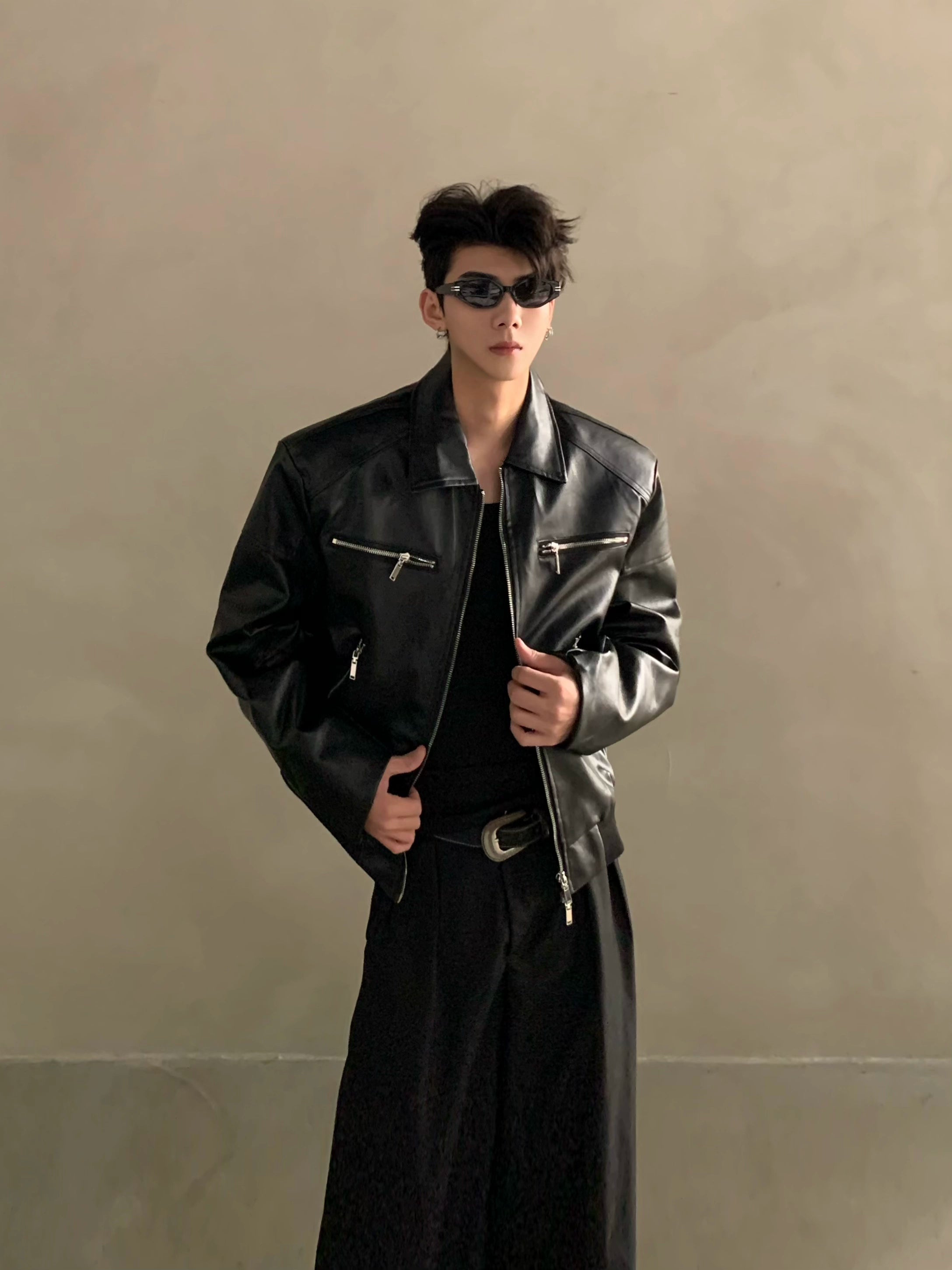 Niche deconstruction zipper design jacket premium American gallery cleanfit leather jacket