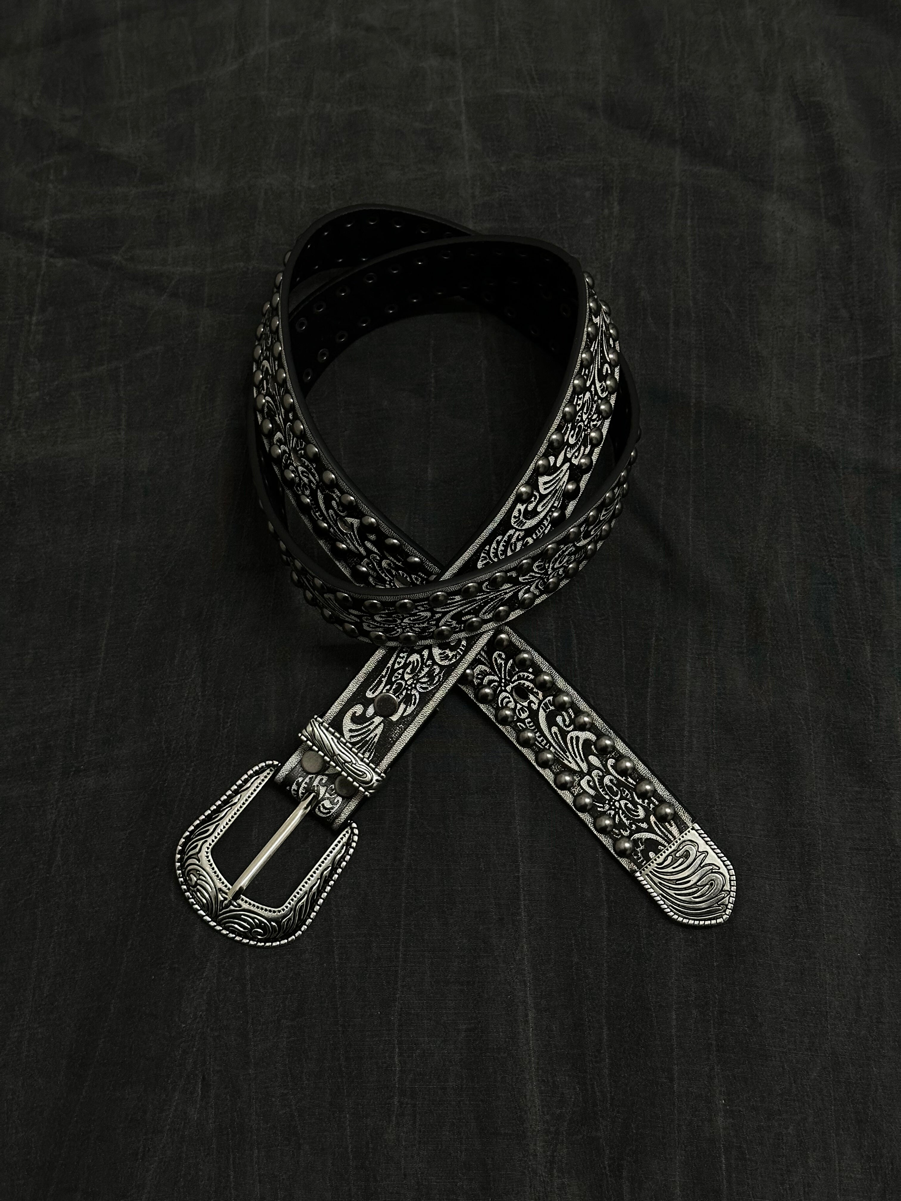 American retro silver distressed belt ins niche subculture men's pants with punk embossed rivet belt