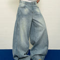 Adjustable hem washed distressed pleated denim jeans - summer loose fit wide leg pants for men sinclub6030