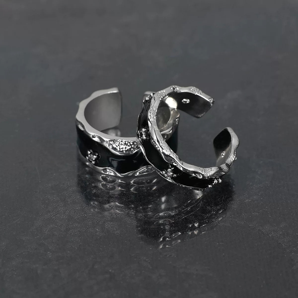 Black rhinestone ring - unique open ring design for women, couple's ring SIN033