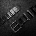 Niche black tree pattern design belt with distressed texture and versatile leather belt for men retro